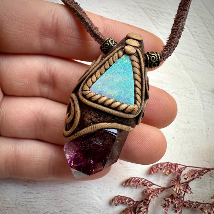 Amethyst Point and Australian Opal Doublet Necklace - FairyGardenGlow