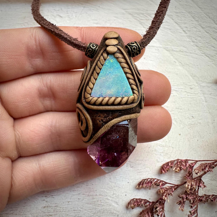 Amethyst Point and Australian Opal Doublet Necklace - FairyGardenGlow