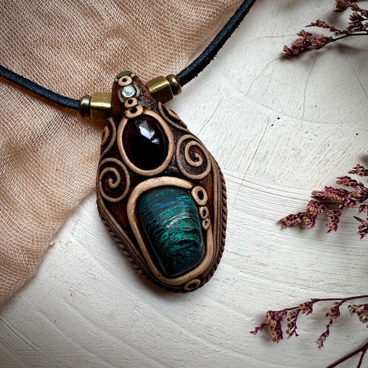Azurite Malachite Amethyst and Emerald Necklace - FairyGardenGlow