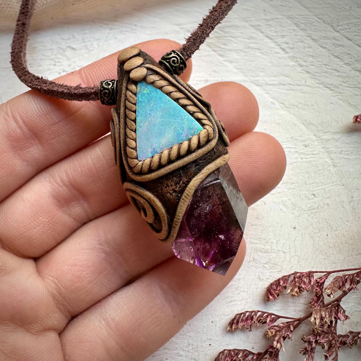 Amethyst Point and Australian Opal Doublet Necklace - FairyGardenGlow