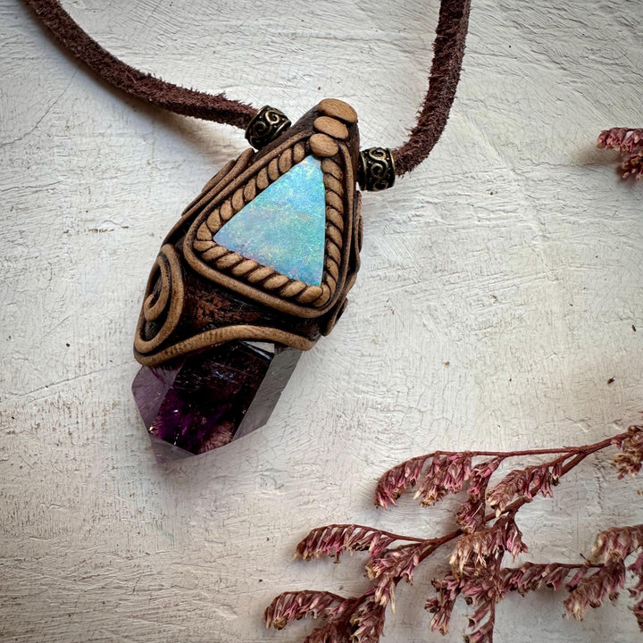 Amethyst Point and Australian Opal Doublet Necklace - FairyGardenGlow