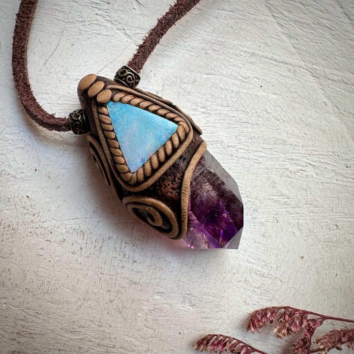 Amethyst Point and Australian Opal Doublet Necklace - FairyGardenGlow