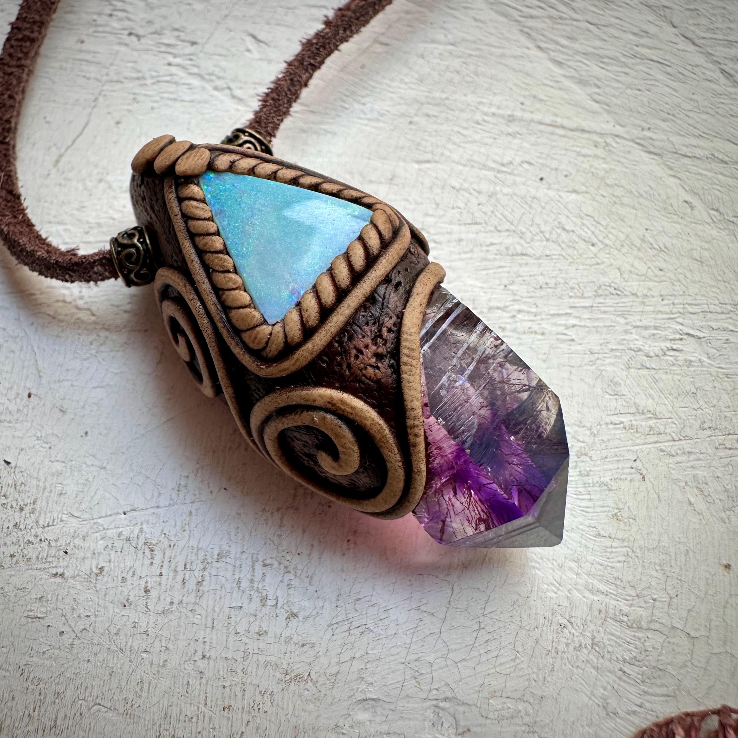 Amethyst Point and Australian Opal Doublet Necklace - FairyGardenGlow