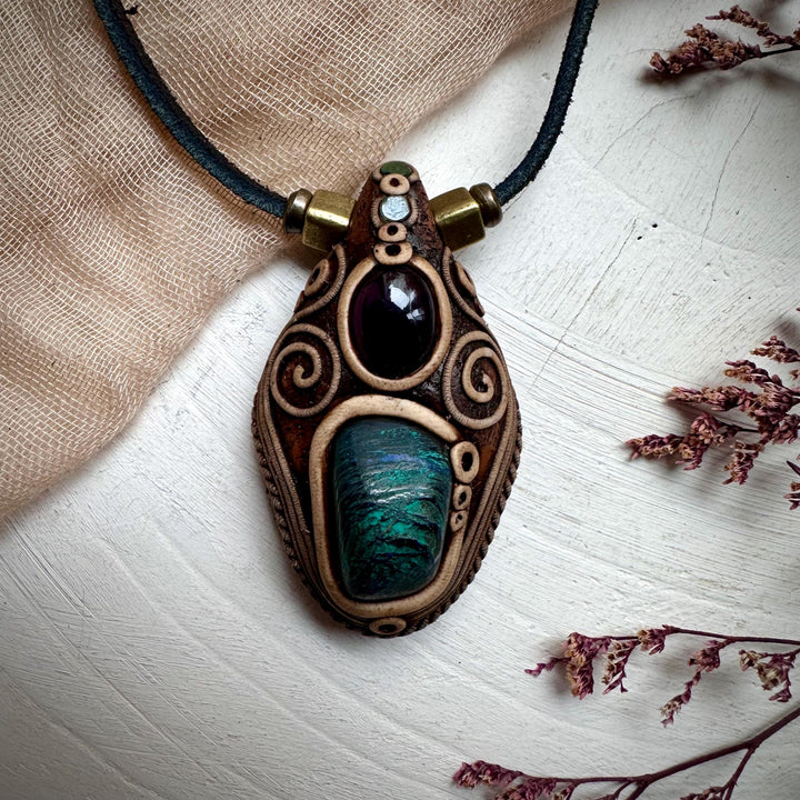 Azurite Malachite Amethyst and Emerald Necklace - FairyGardenGlow