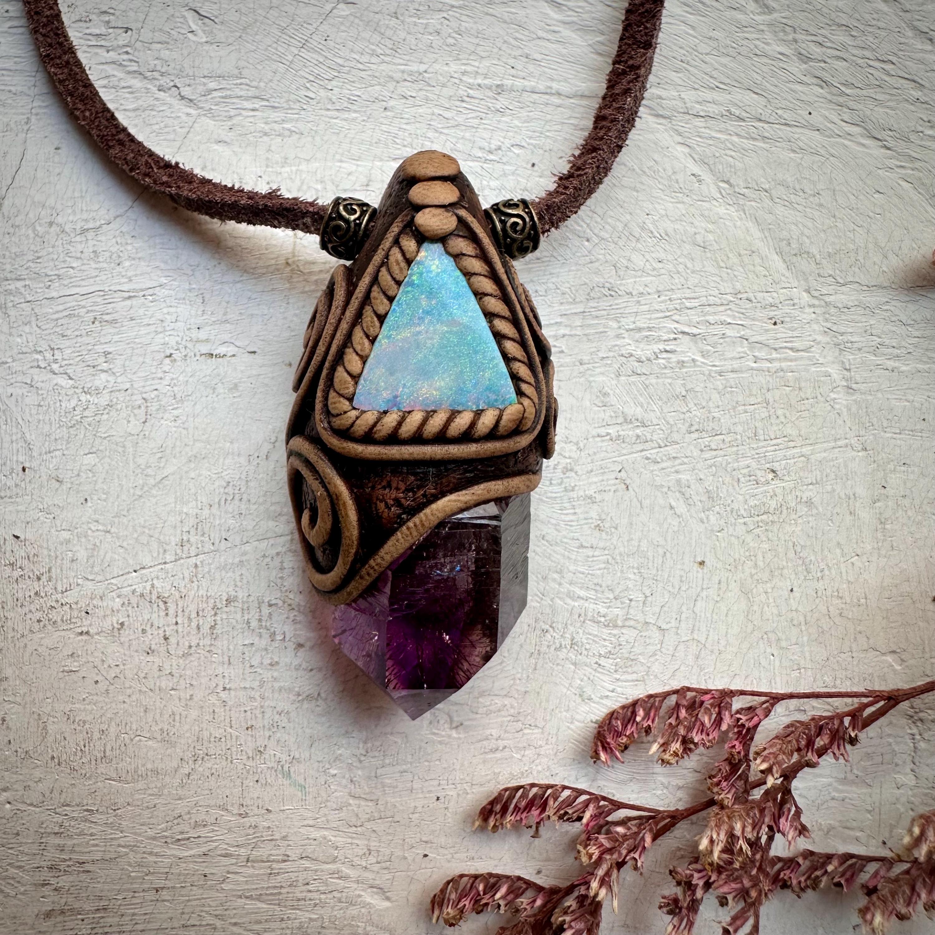 Amethyst Point and Australian Opal Doublet Necklace - FairyGardenGlow