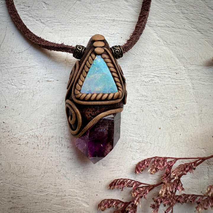 Amethyst Point and Australian Opal Doublet Necklace - FairyGardenGlow