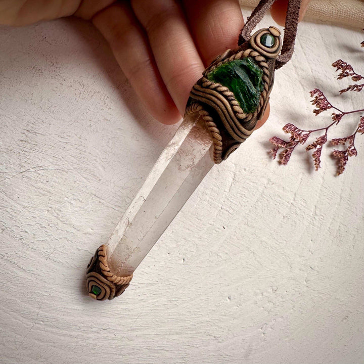 Lemurian Seed Quartz Chrome Diopside and Black Opal Wand / Pendant - FairyGardenGlow