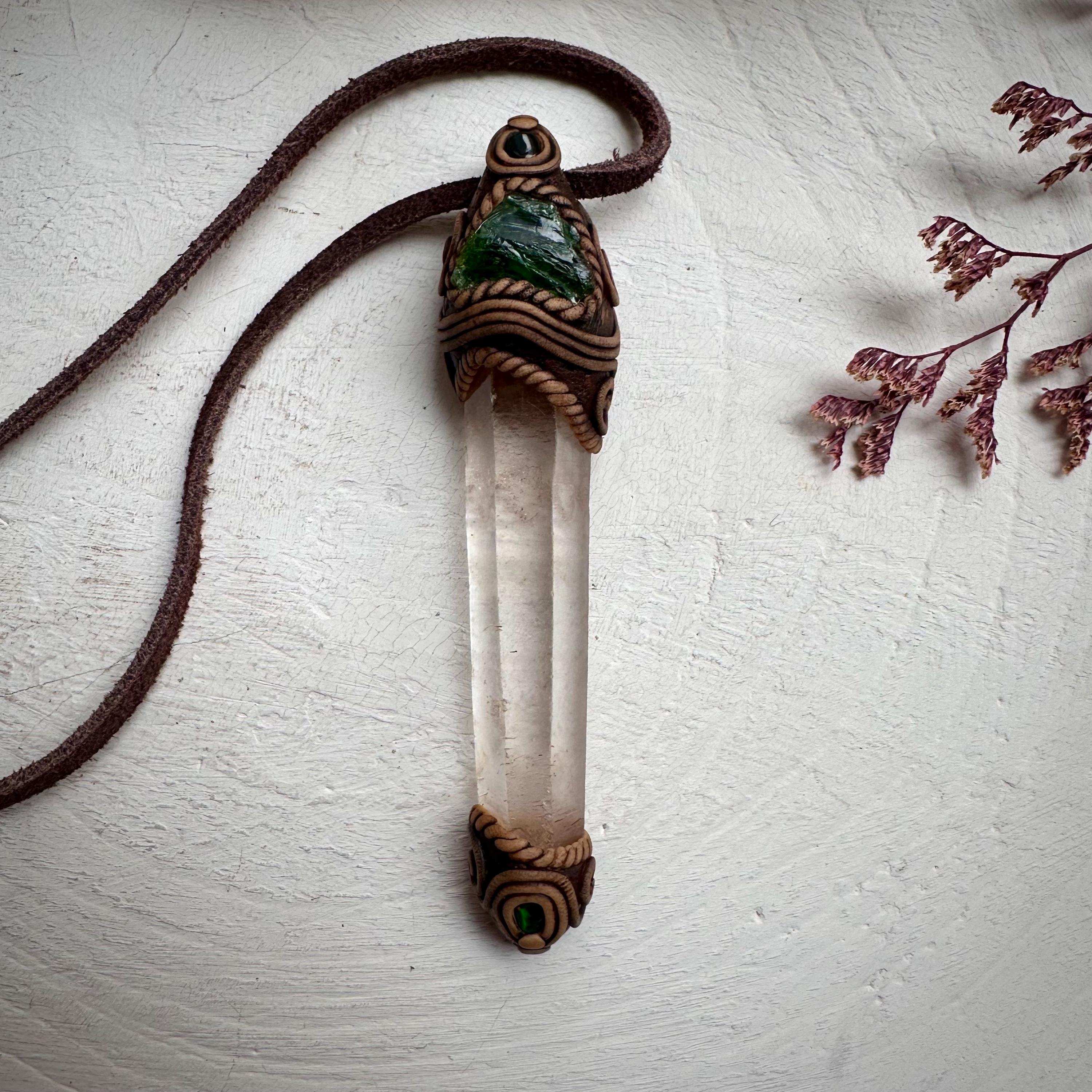 Lemurian Seed Quartz Chrome Diopside and Black Opal Wand / Pendant - FairyGardenGlow
