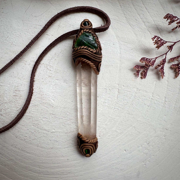Lemurian Seed Quartz Chrome Diopside and Black Opal Wand / Pendant - FairyGardenGlow