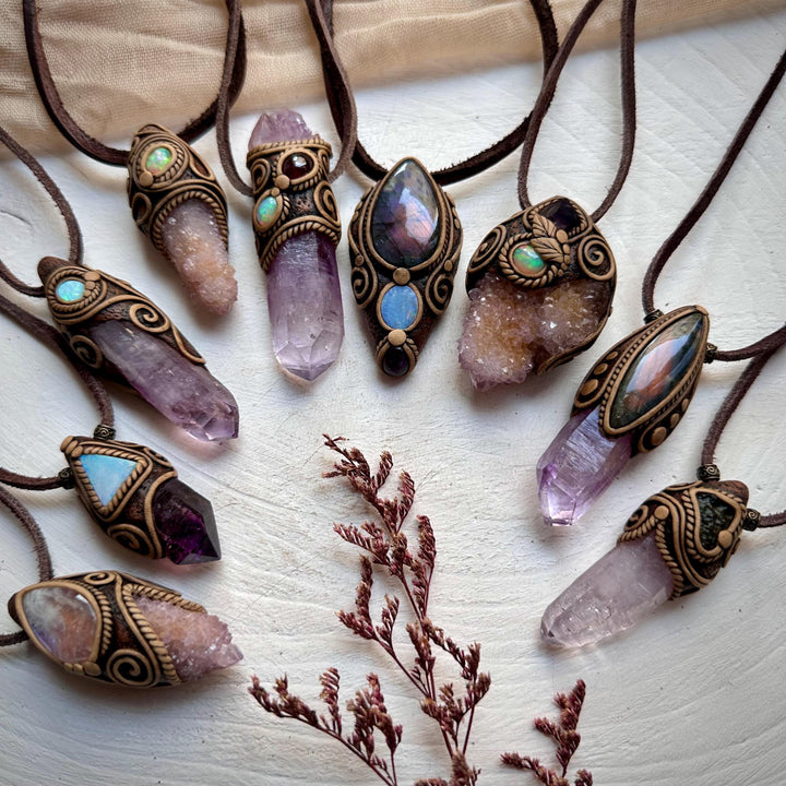 Amethyst Point and Australian Opal Doublet Necklace - FairyGardenGlow