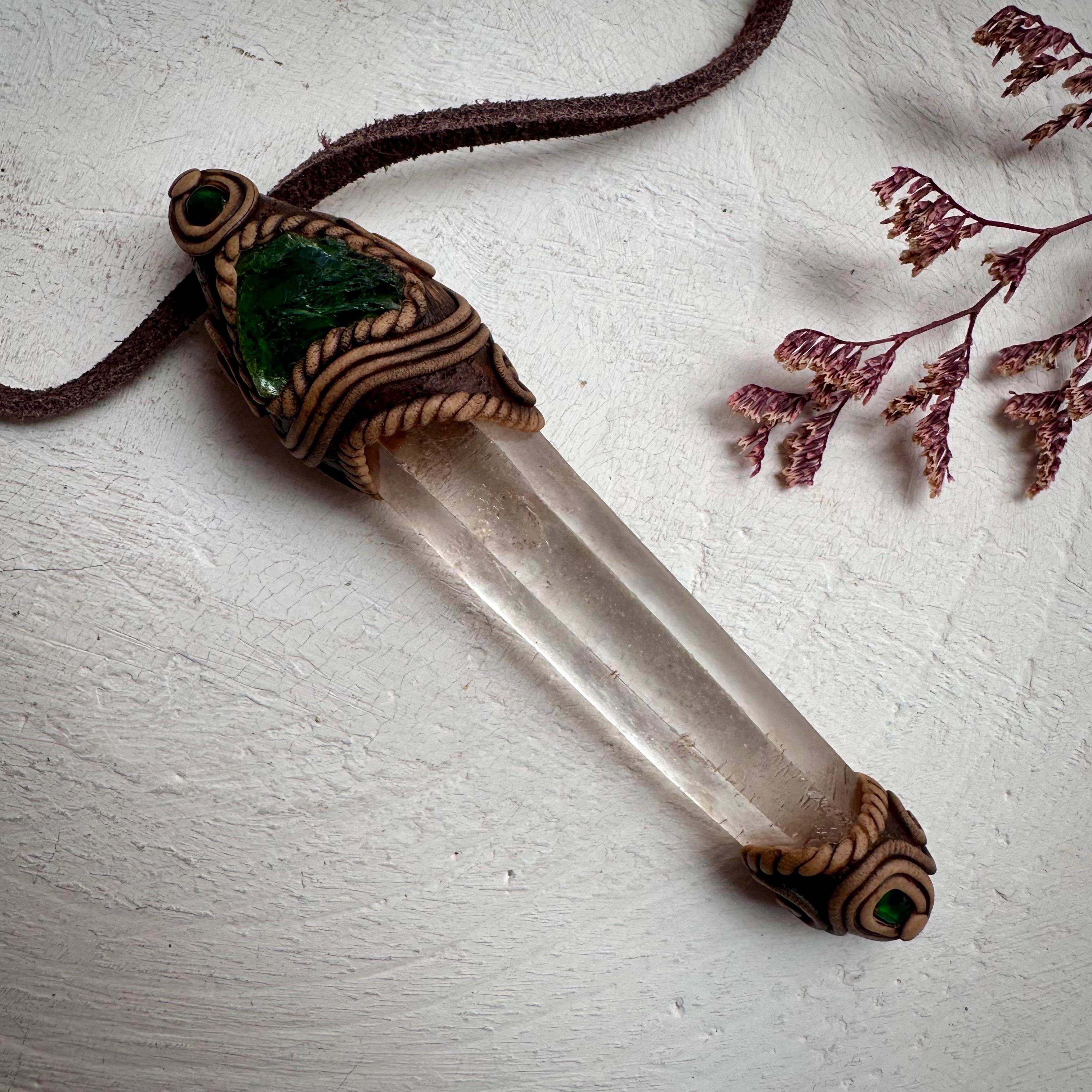Lemurian Seed Quartz Chrome Diopside and Black Opal Wand / Pendant - FairyGardenGlow