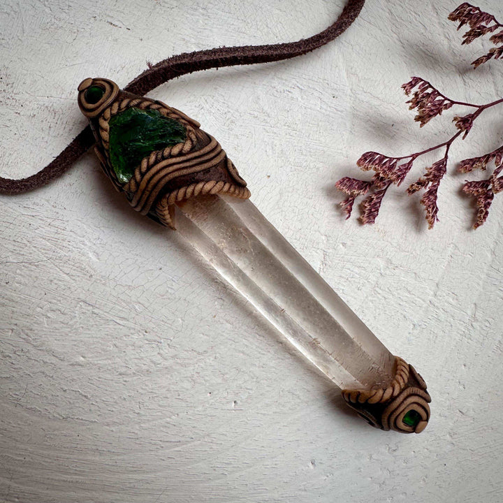 Lemurian Seed Quartz Chrome Diopside and Black Opal Wand / Pendant - FairyGardenGlow