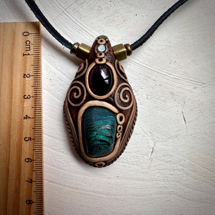 Azurite Malachite Amethyst and Emerald Necklace - FairyGardenGlow