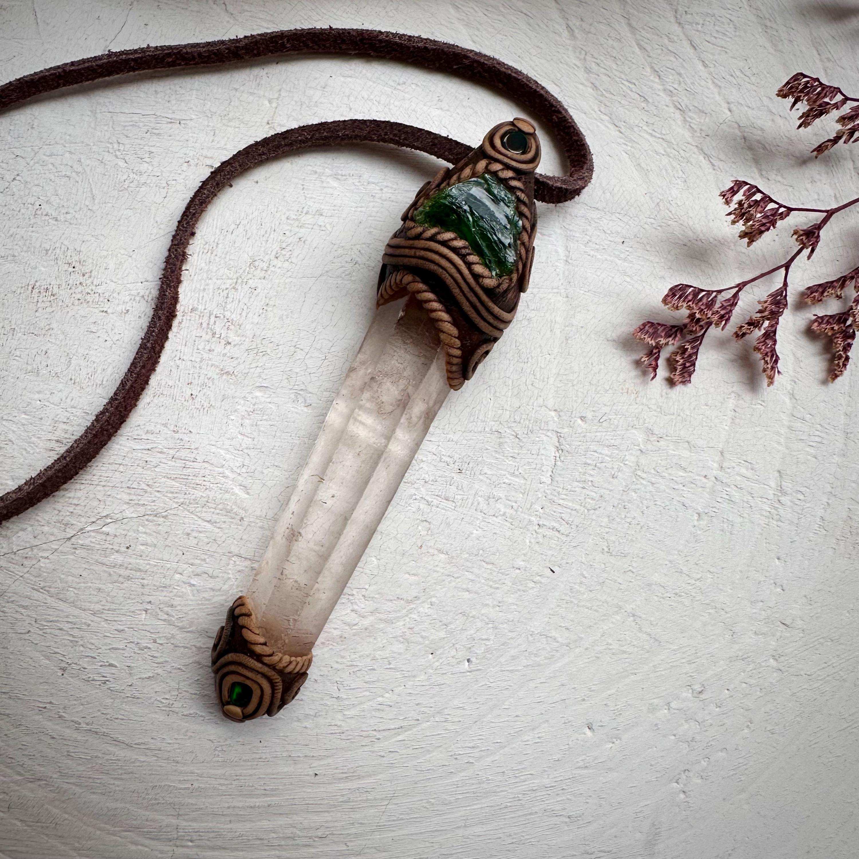 Lemurian Seed Quartz Chrome Diopside and Black Opal Wand / Pendant - FairyGardenGlow