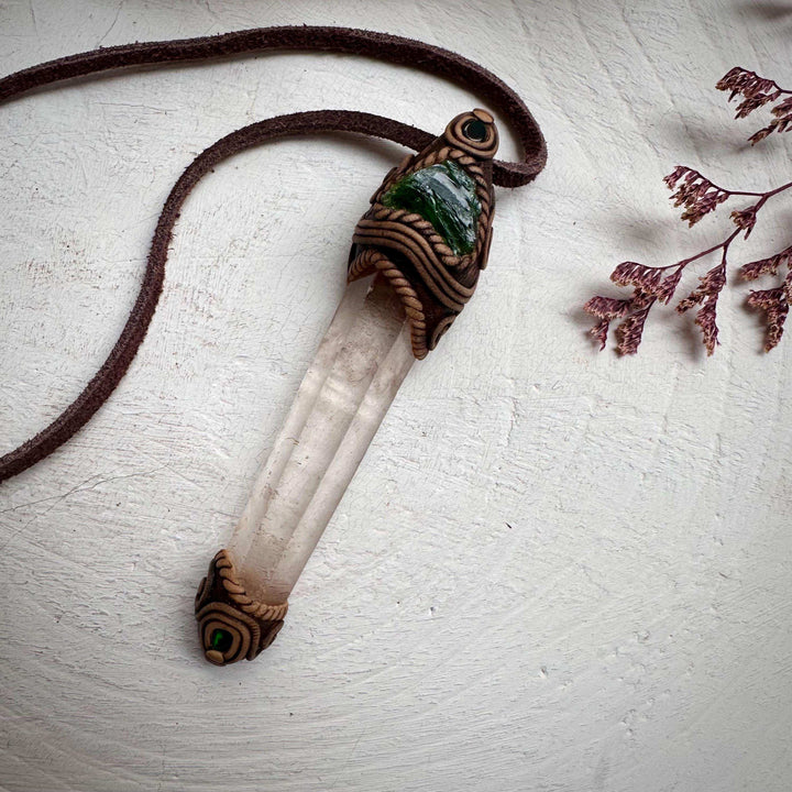 Lemurian Seed Quartz Chrome Diopside and Black Opal Wand / Pendant - FairyGardenGlow