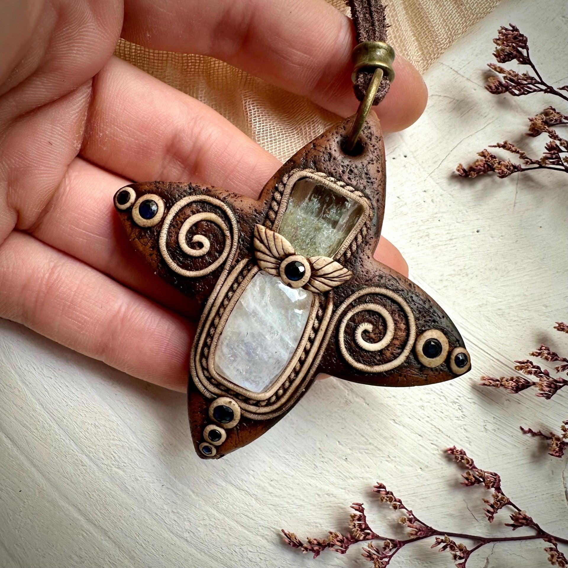Moonstone with Aquamarine and Blue Sapphire Necklace - FairyGardenGlow