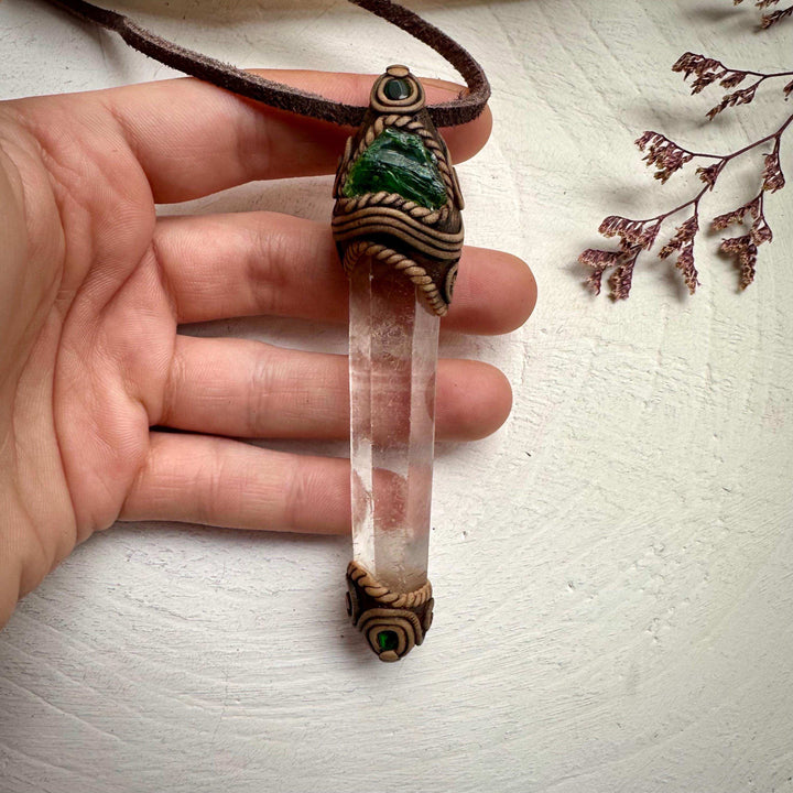 Lemurian Seed Quartz Chrome Diopside and Black Opal Wand / Pendant - FairyGardenGlow