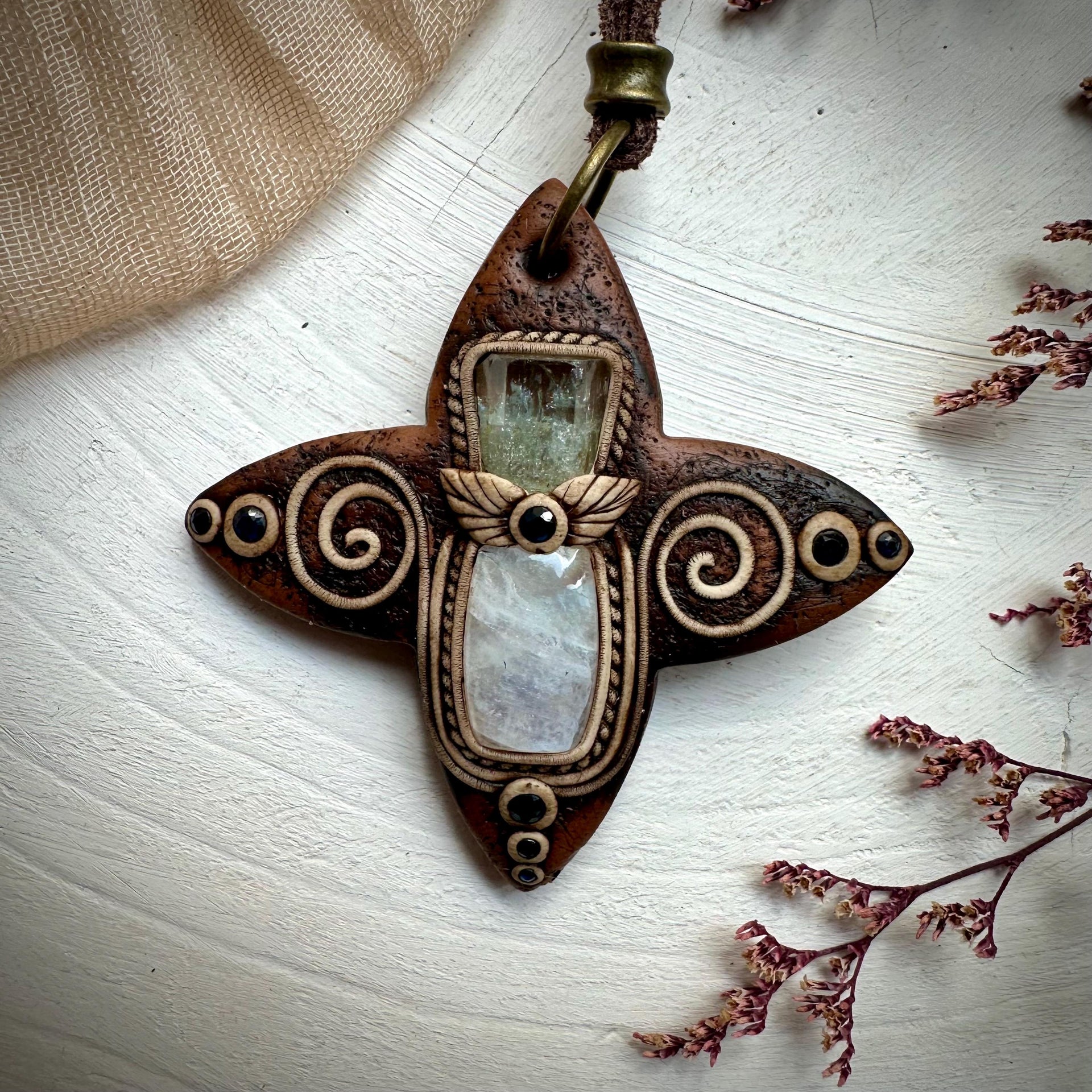 Moonstone with Aquamarine and Blue Sapphire Necklace - FairyGardenGlow