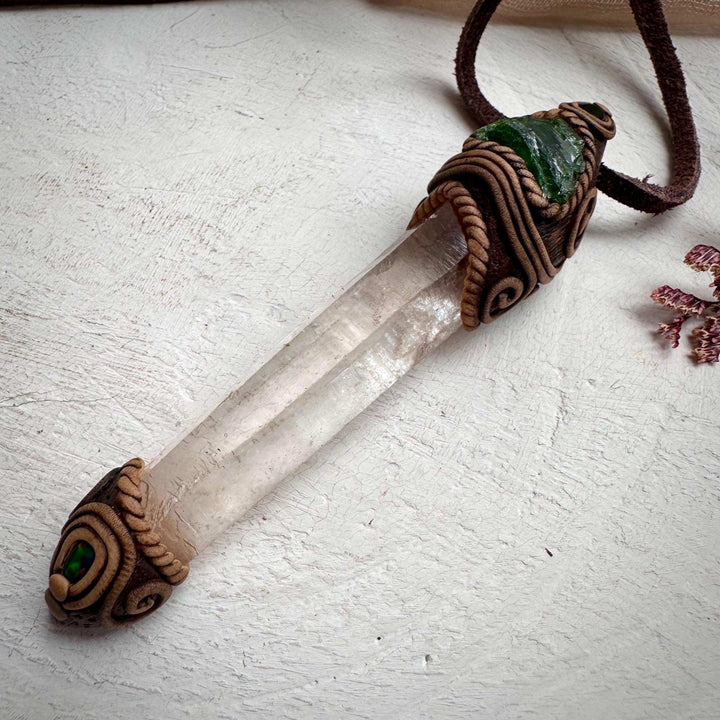 Lemurian Seed Quartz Chrome Diopside and Black Opal Wand / Pendant - FairyGardenGlow