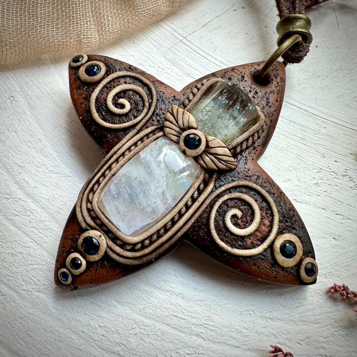 Moonstone with Aquamarine and Blue Sapphire Necklace - FairyGardenGlow