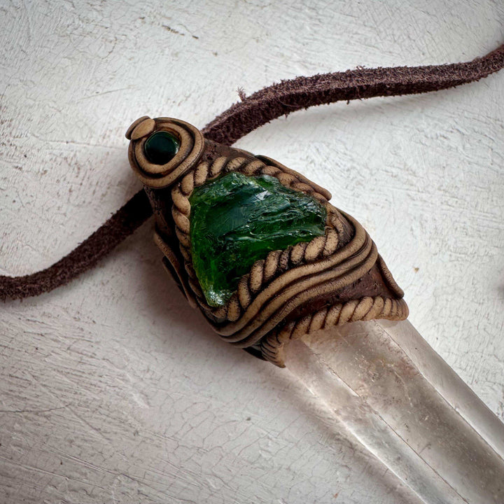 Lemurian Seed Quartz Chrome Diopside and Black Opal Wand / Pendant - FairyGardenGlow