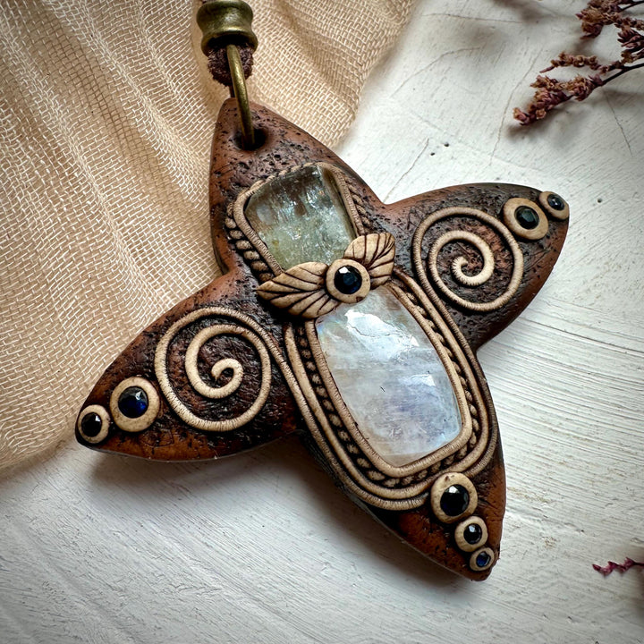 Moonstone with Aquamarine and Blue Sapphire Necklace - FairyGardenGlow