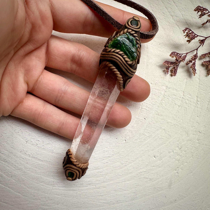 Lemurian Seed Quartz Chrome Diopside and Black Opal Wand / Pendant - FairyGardenGlow
