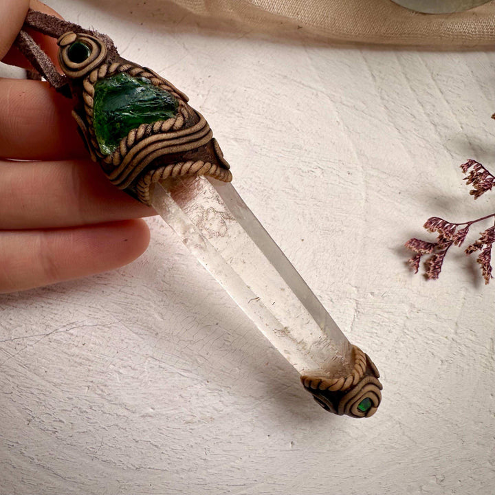 Lemurian Seed Quartz Chrome Diopside and Black Opal Wand / Pendant - FairyGardenGlow