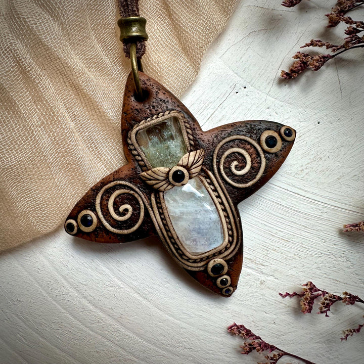 Moonstone with Aquamarine and Blue Sapphire Necklace - FairyGardenGlow