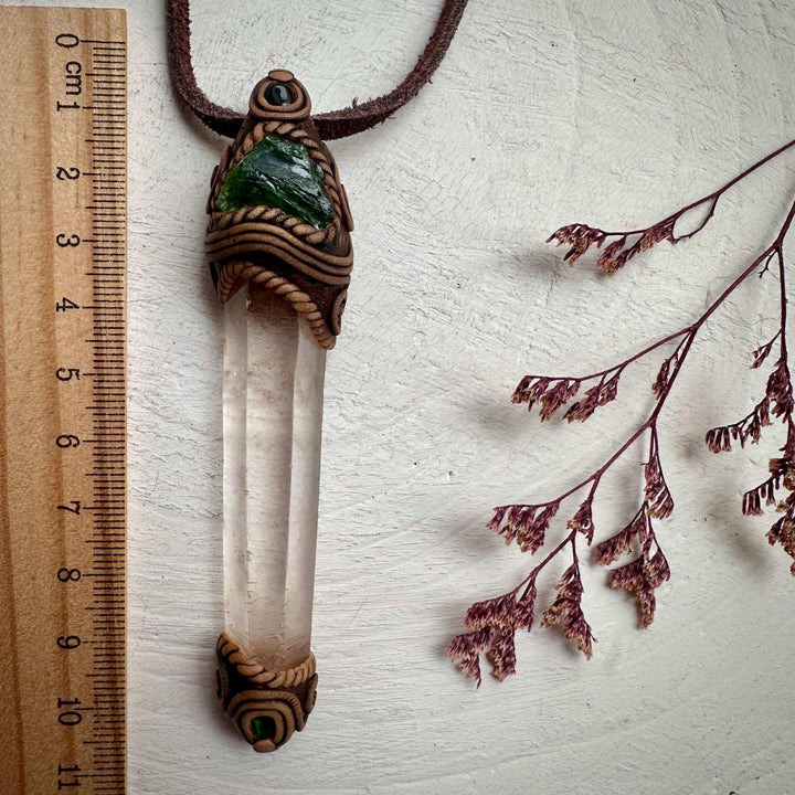 Lemurian Seed Quartz Chrome Diopside and Black Opal Wand / Pendant - FairyGardenGlow