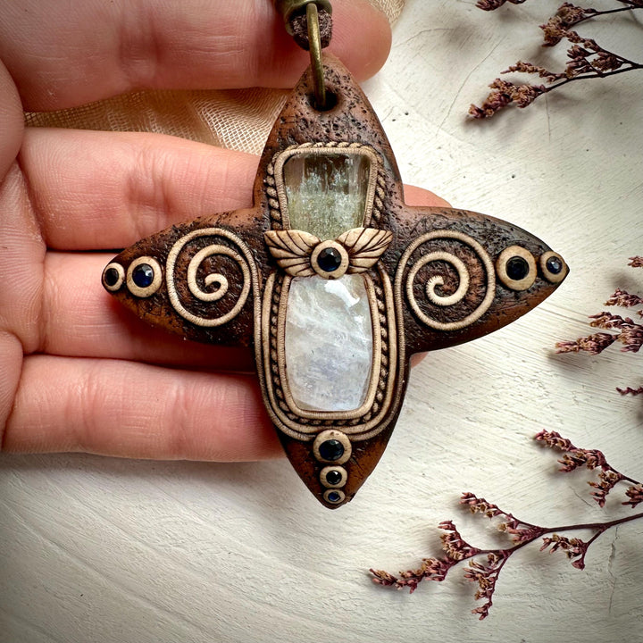 Moonstone with Aquamarine and Blue Sapphire Necklace - FairyGardenGlow