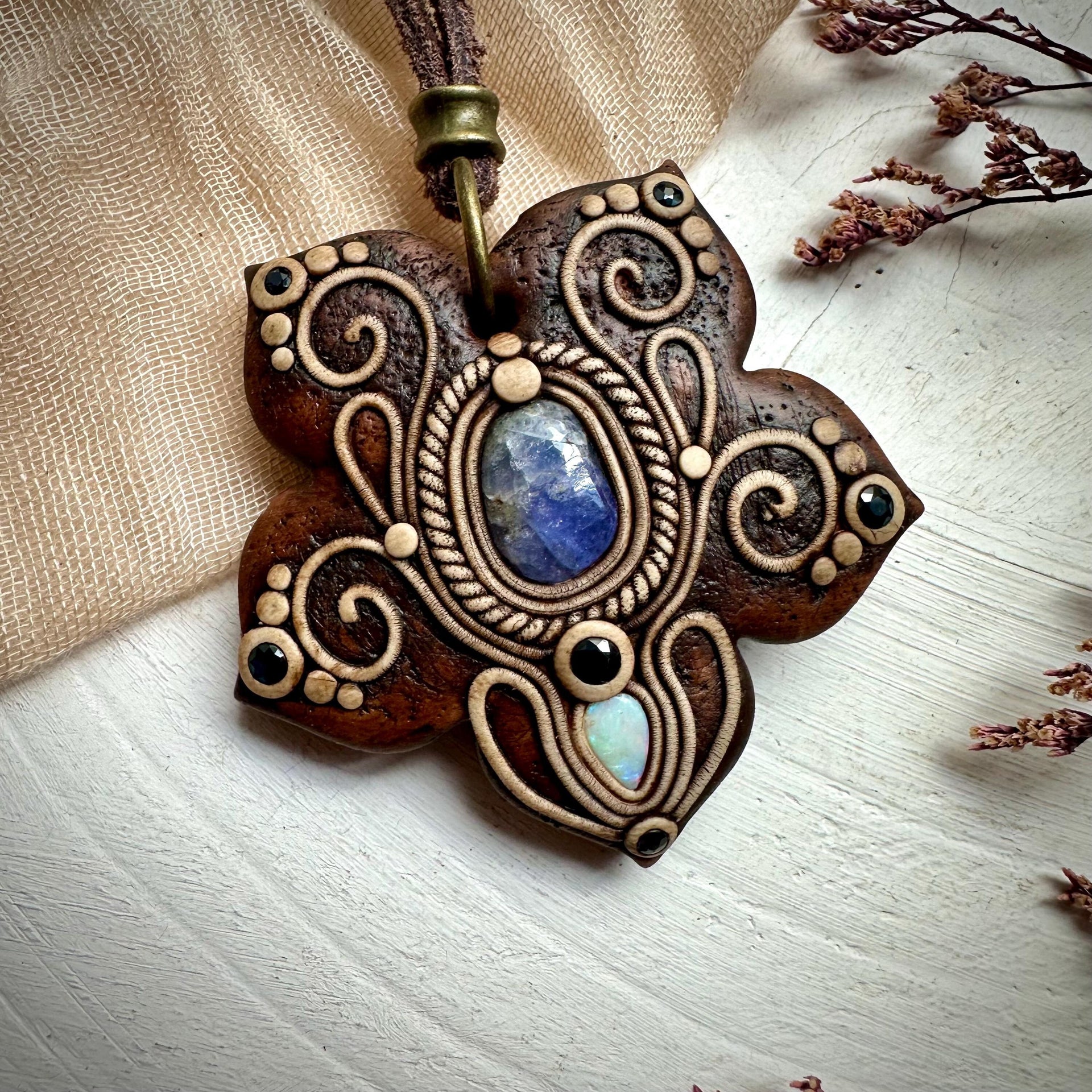 Tanzanite with Australian Opal and Blue Sapphire Necklace - FairyGardenGlow