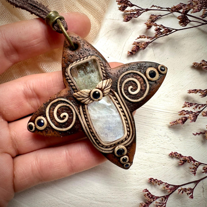 Moonstone with Aquamarine and Blue Sapphire Necklace - FairyGardenGlow
