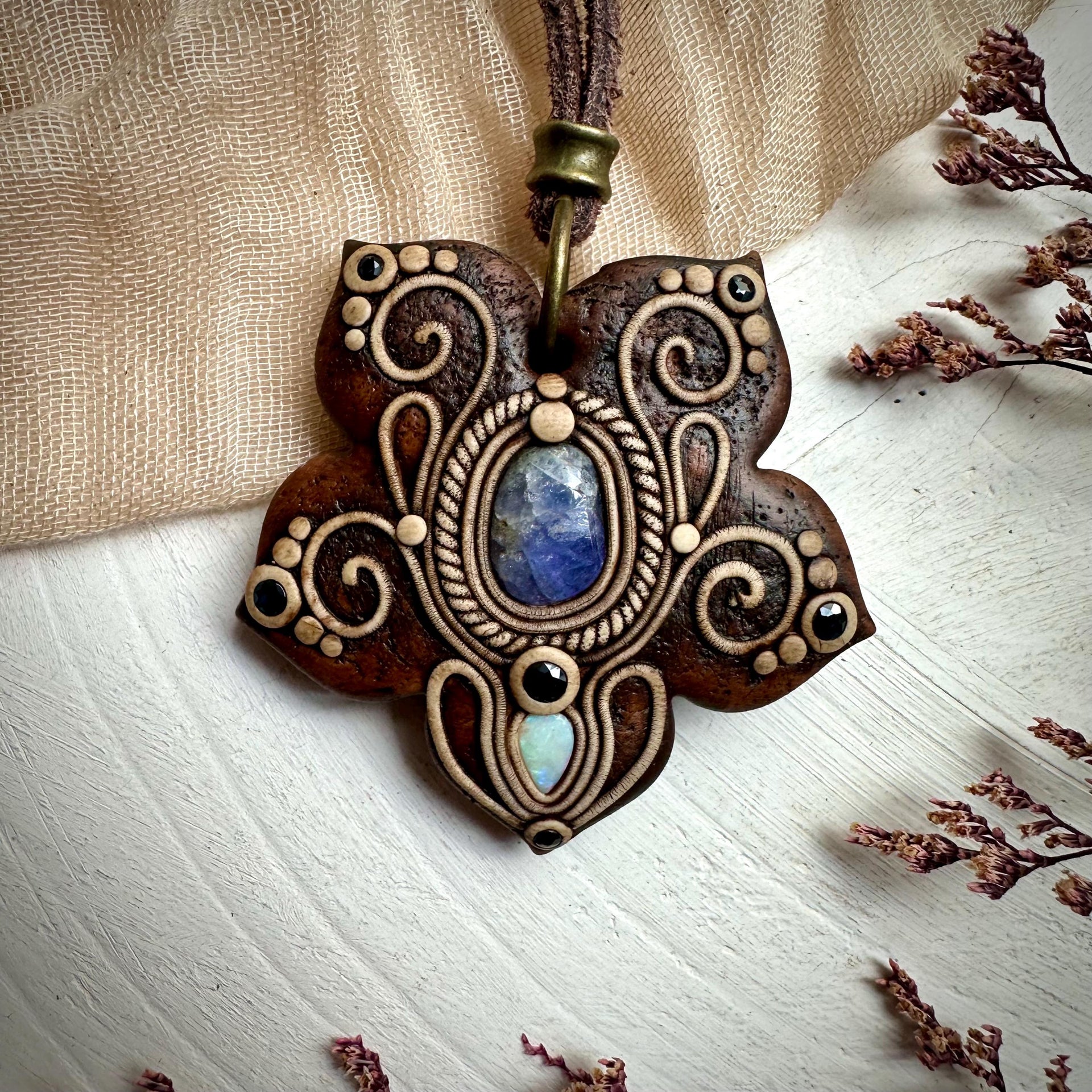 Tanzanite with Australian Opal and Blue Sapphire Necklace - FairyGardenGlow