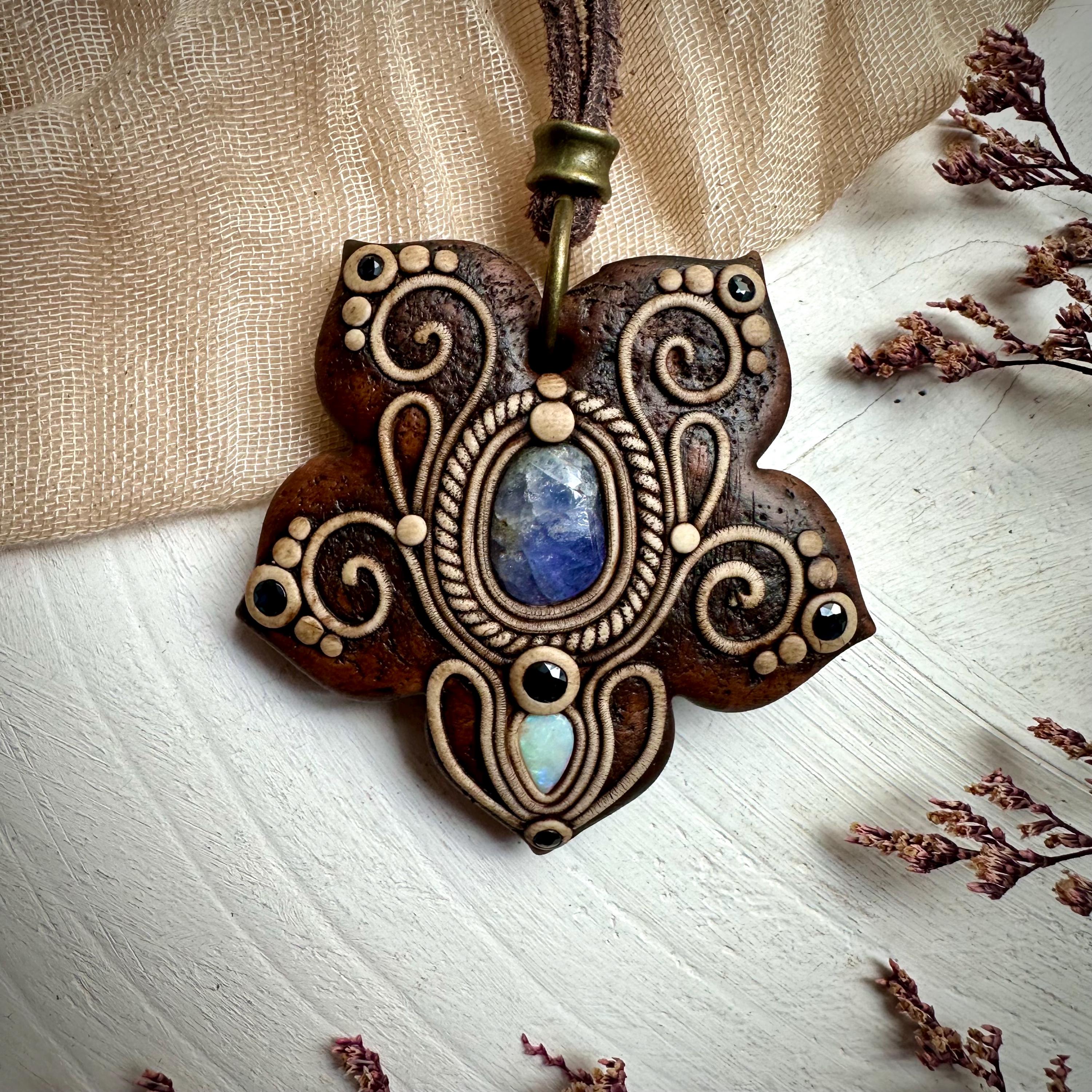 Tanzanite with Australian Opal and Blue Sapphire Necklace - FairyGardenGlow