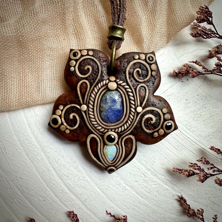 Tanzanite with Australian Opal and Blue Sapphire Necklace - FairyGardenGlow