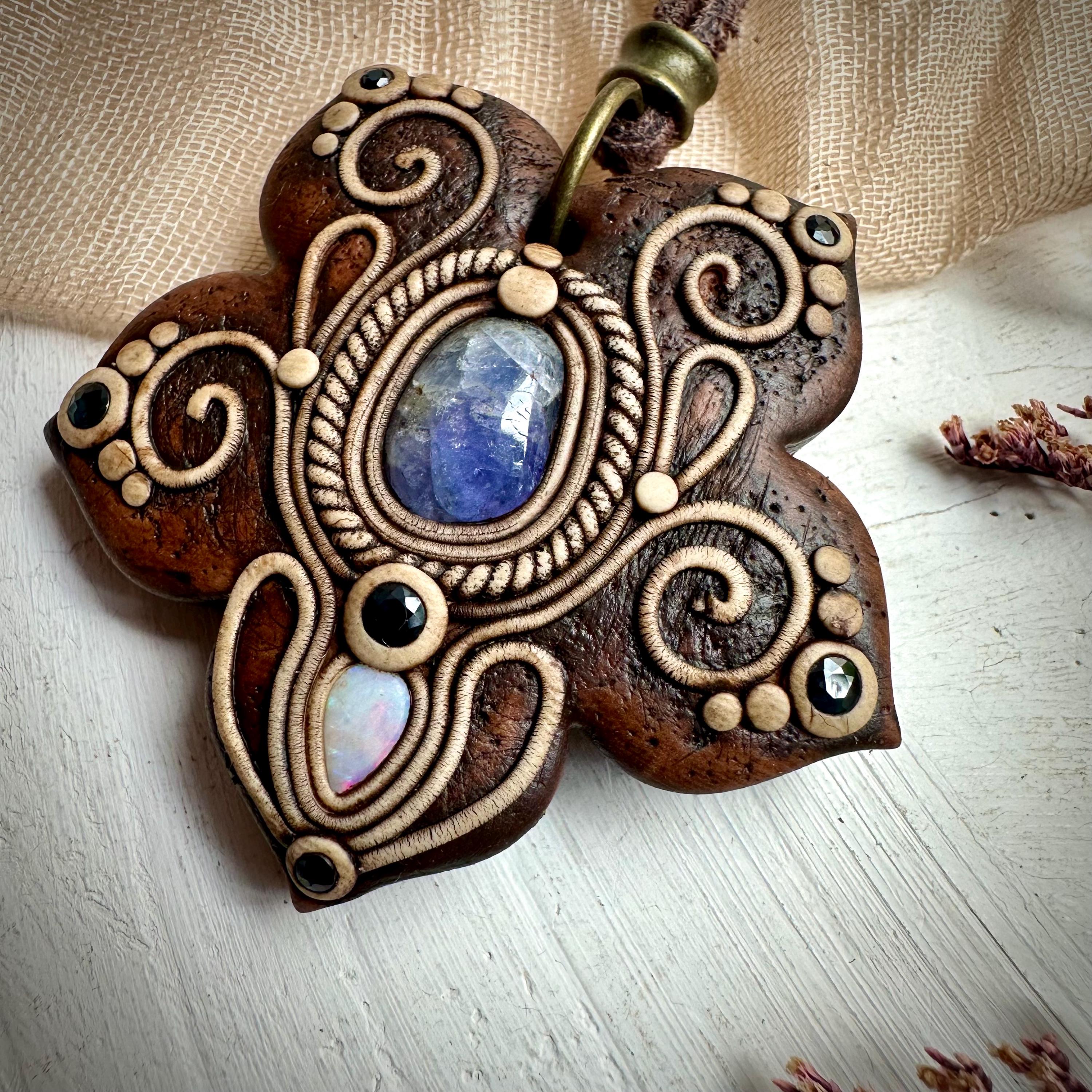 Tanzanite with Australian Opal and Blue Sapphire Necklace - FairyGardenGlow