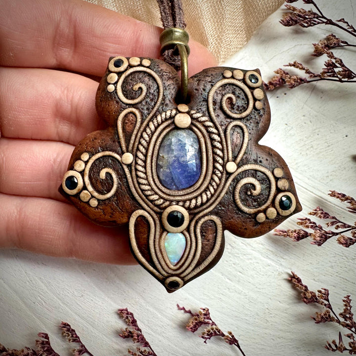 Tanzanite with Australian Opal and Blue Sapphire Necklace - FairyGardenGlow