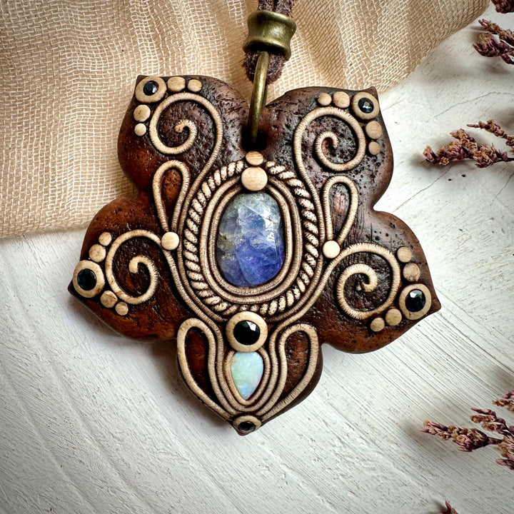 Tanzanite with Australian Opal and Blue Sapphire Necklace - FairyGardenGlow