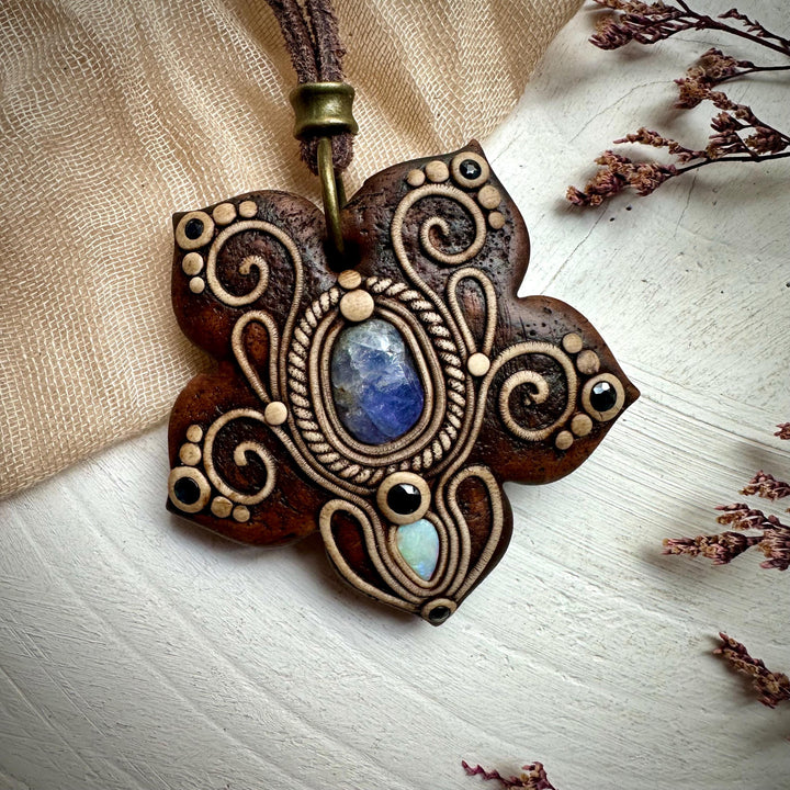 Tanzanite with Australian Opal and Blue Sapphire Necklace - FairyGardenGlow