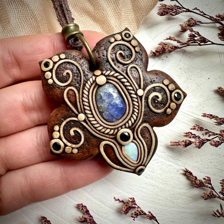 Tanzanite with Australian Opal and Blue Sapphire Necklace - FairyGardenGlow