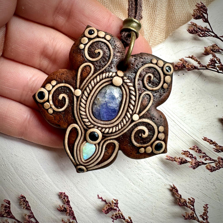 Tanzanite with Australian Opal and Blue Sapphire Necklace - FairyGardenGlow