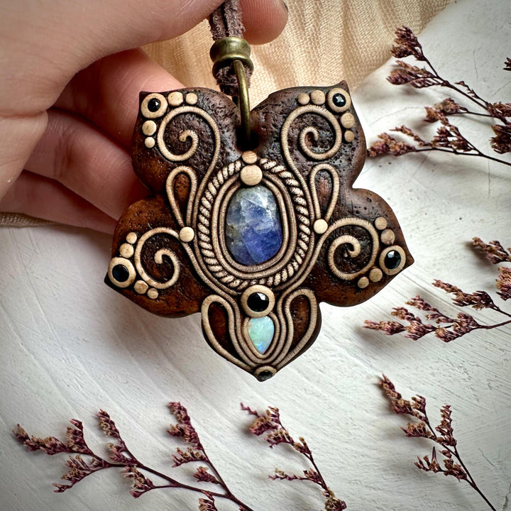 Tanzanite with Australian Opal and Blue Sapphire Necklace - FairyGardenGlow