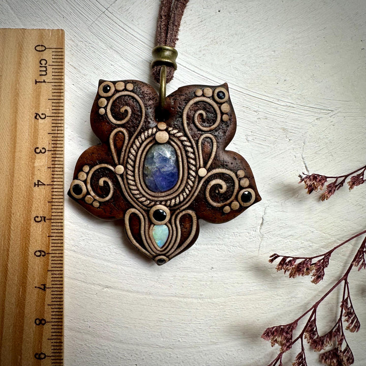 Tanzanite with Australian Opal and Blue Sapphire Necklace - FairyGardenGlow