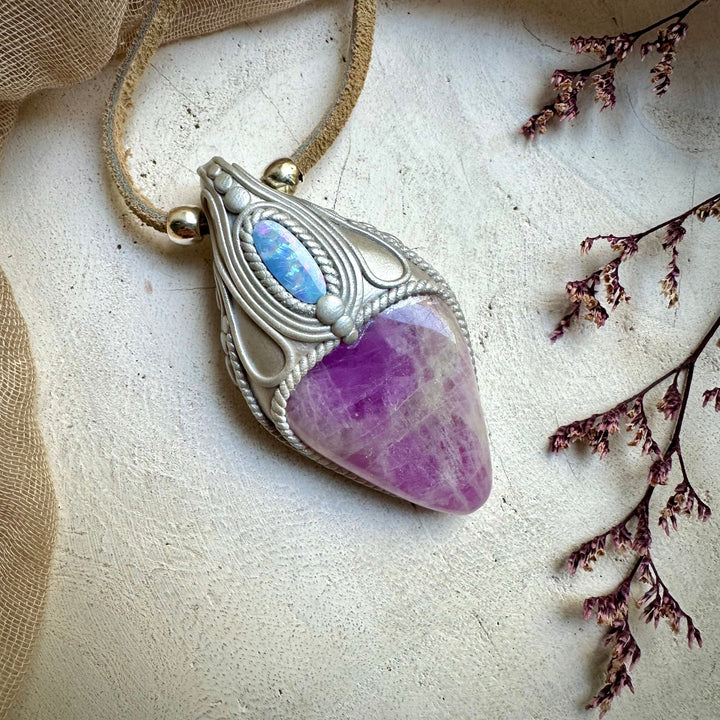 Kunzite and Australian Opal Necklace - FairyGardenGlow