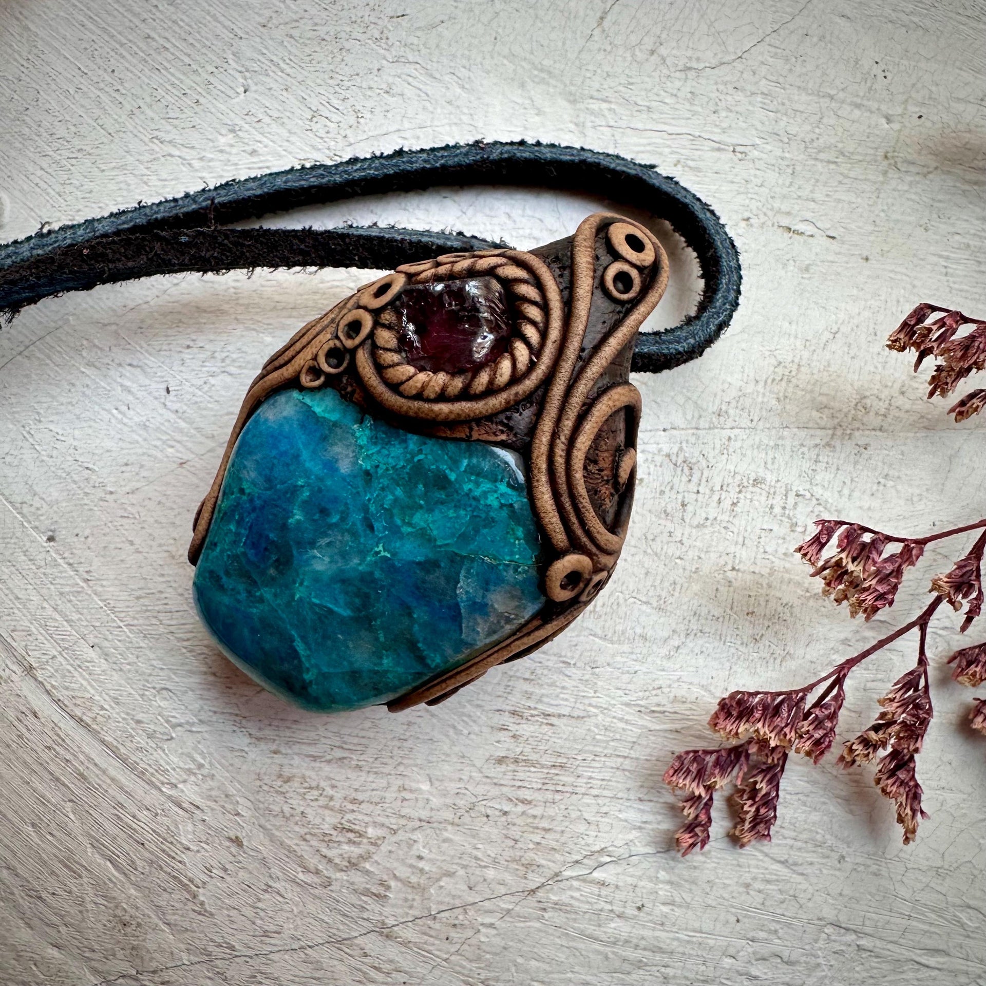 Chrysocolla and Rhodolite Garnet Necklace - FairyGardenGlow
