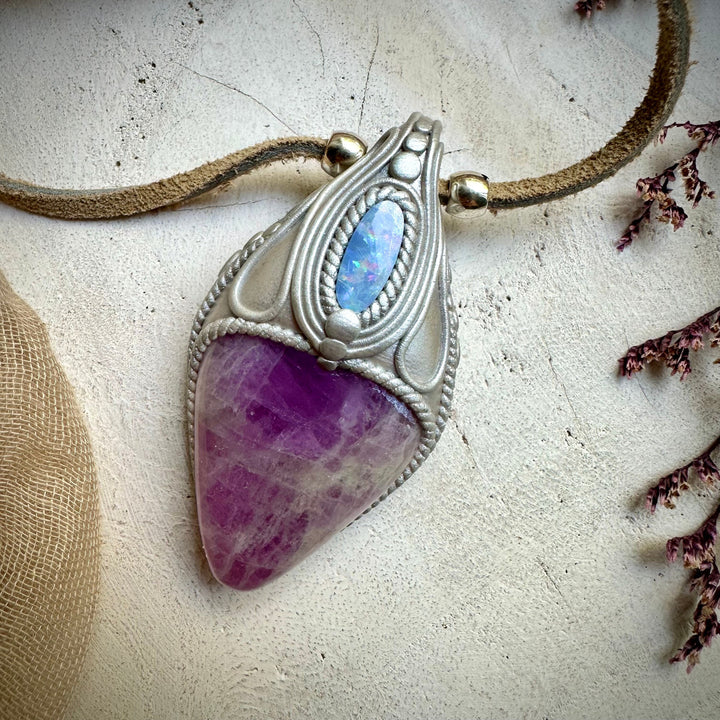 Kunzite and Australian Opal Necklace - FairyGardenGlow