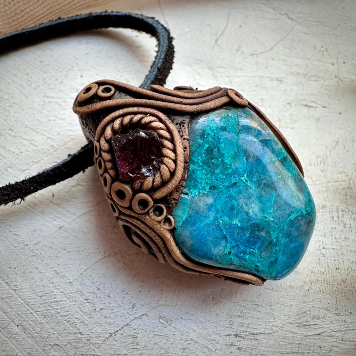 Chrysocolla and Rhodolite Garnet Necklace - FairyGardenGlow