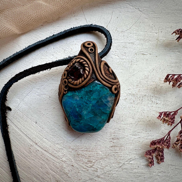 Chrysocolla and Rhodolite Garnet Necklace - FairyGardenGlow