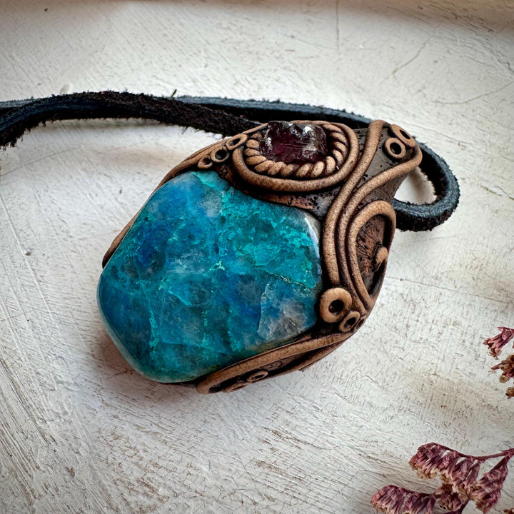 Chrysocolla and Rhodolite Garnet Necklace - FairyGardenGlow